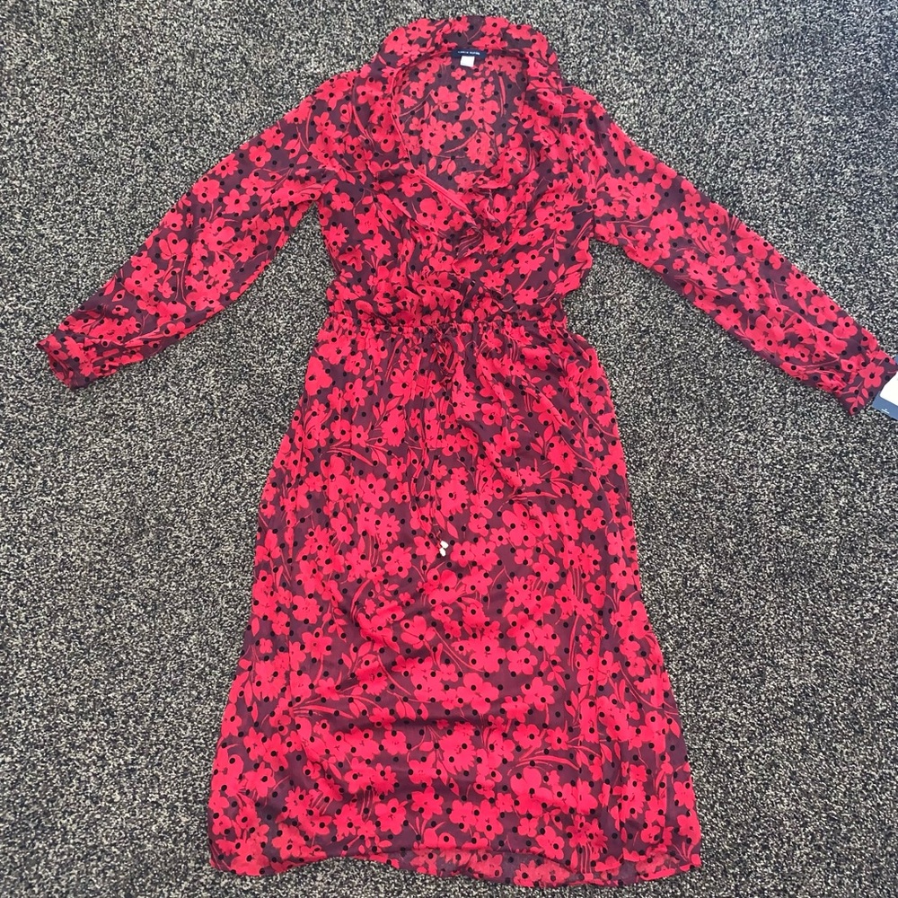 Tommy Hilfiger Red and Black Floral Long-Sleeve Midi Dress size 4 NWT